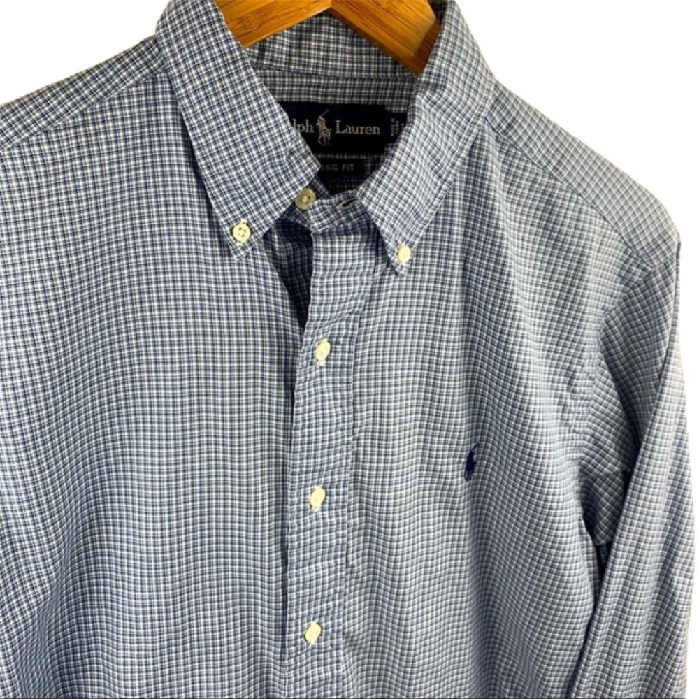 Ralph Lauren Classic Fit Mens Blue Check Button Dress Shirt
